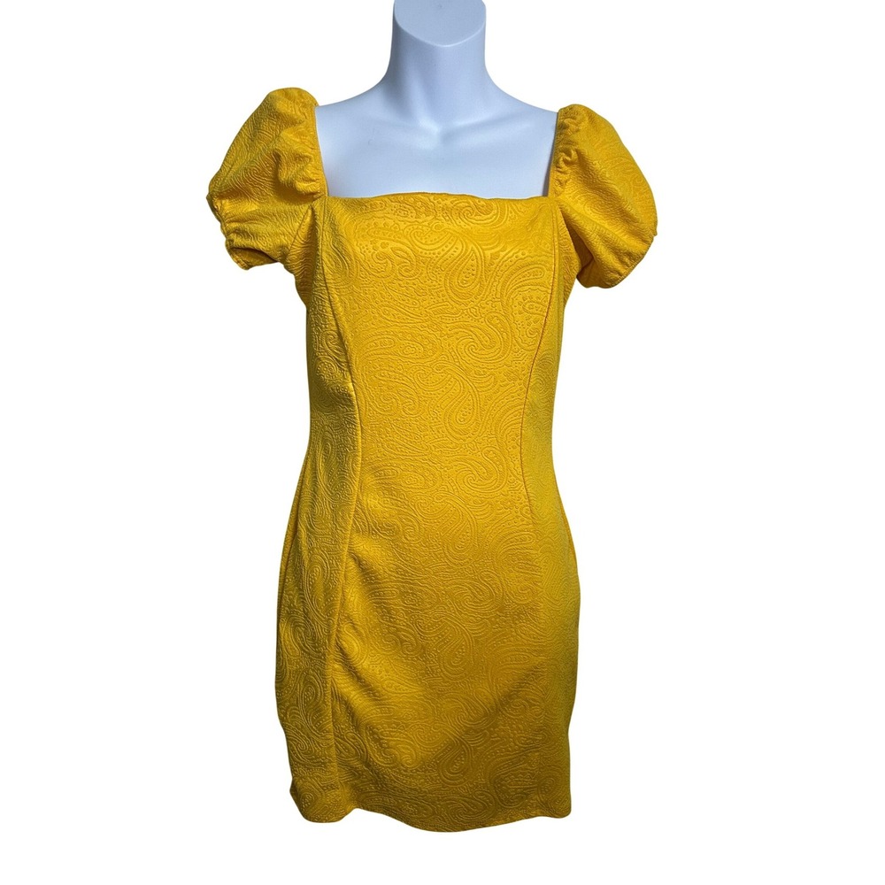 Charlotte Russe Yellow‎ Paisley Embossed Puff Sleeve Mini Dress Size M